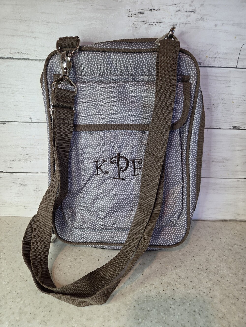 Thirty-One Bible Case Cover Carrier Brown KPF Monogram Shoulder Strap Organizer